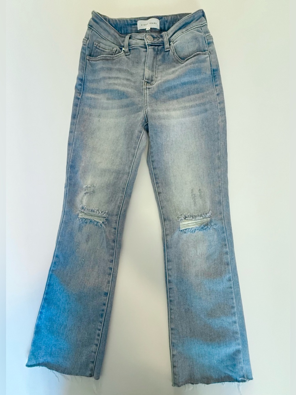 Risen Women's Light Blue Distressed Flare Jeans